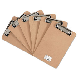Universal Hardboard Clipboard with Low-Profile Clip, 0.5 in Clip Capacity, Holds 5 x 8 Sheets, Brown, 6/Pack