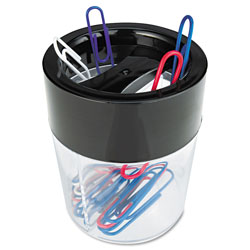 Universal Round Magnetic Clip Dispenser, 2 Compartments, Plastic, 2.5 in Diameter x 3 inh, Black/Clear