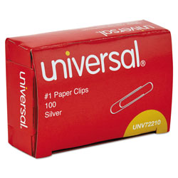 Universal Paper Clips, #1, Smooth, Silver, 100 Clips/Box, 10 Boxes/Pack (UNV72210)