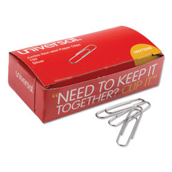 Universal Paper Clips, Jumbo, Nonskid, Silver, 100 Clips/Box, 10 Boxes/Pack (UNV72240)