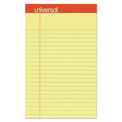 Universal Perforated Ruled Writing Pads, Narrow Rule, Red Headband, 50 Canary-Yellow 5 x 8 Sheets, Dozen (UNV46200)