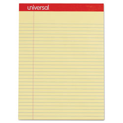 Universal Perforated Ruled Writing Pads, Wide/Legal Rule, Red Headband, 50 Canary-Yellow 8.5 x 11.75 Sheets, Dozen (UNV10630)