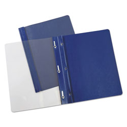 Universal Clear Front Report Covers with Fasteners, Three-Prong Fastener, 0.5 in Capacity, 8.5 x 11, Clear/Dark Blue, 25/Box