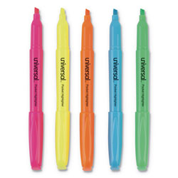 Universal Pocket Highlighters, Assorted Ink Colors, Chisel Tip, Assorted Barrel Colors, 5/Set