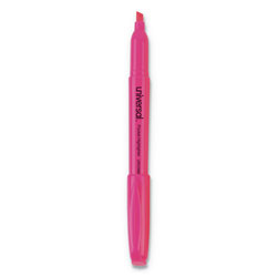 Universal Pocket Highlighters, Fluorescent Pink Ink, Chisel Tip, Pink Barrel, Dozen