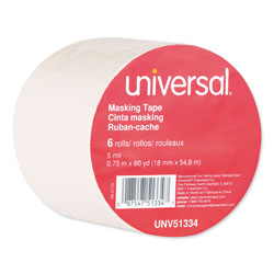Universal Removable General-Purpose Masking Tape, 3 in Core, 18 mm x 54.8 m, Beige, 6/Pack