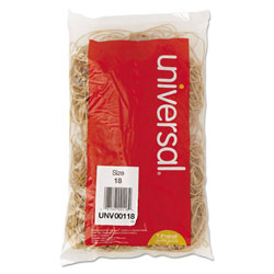 Universal Rubber Bands, Size 18, 0.04 in Gauge, Beige, 1 lb Box, 1,600/Pack