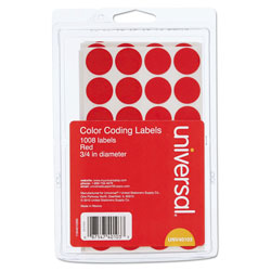 Universal Self-Adhesive Removable Color-Coding Labels, 0.75 in dia, Red, 28/Sheet, 36 Sheets/Pack