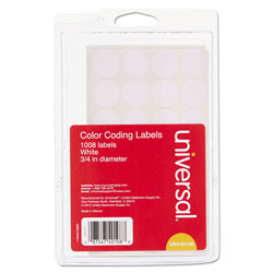 Universal Self-Adhesive Removable Color-Coding Labels, 0.75 in dia, White, 28/Sheet, 36 Sheets/Pack