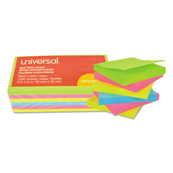 Universal Self-Stick Note Pads, 3 in x 3 in, Assorted Neon Colors, 100 Sheets/Pad, 12 Pads/Pack
