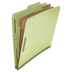 Universal Six-Section Pressboard Classification Folders, 2 in Expansion, 2 Dividers, 6 Fasteners, Letter Size, Green Exterior, 10/Box