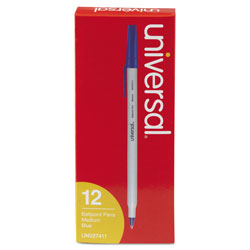 Universal Ballpoint Pen, Stick, Medium 1 mm, Blue Ink, Gray Barrel, Dozen (UNV27411)