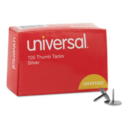 Universal Thumb Tacks, Steel, Silver, 0.31 in, 100/Box