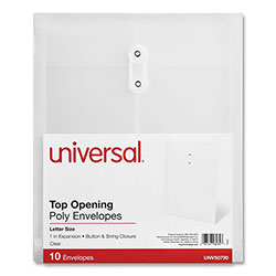 Universal Top Opening Poly Envelopes, 1.25 in Expansion, Letter Size, Clear, 10/Pack