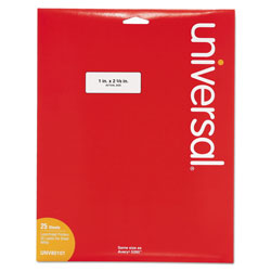 Universal White Labels, Inkjet/Laser Printers, 1 x 2.63, White, 30/Sheet, 25 Sheets/Pack (UNV80101)