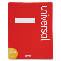 Universal White Labels, Inkjet/Laser Printers, 1 x 4, White, 20/Sheet, 100 Sheets/Box (UNV80104)