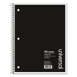 Universal Wirebound Notebook, 1-Subject, Medium/College Rule, Black Cover, (100) 11 x 8.5 Sheets