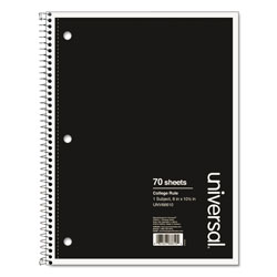 Universal Wirebound Notebook, 1-Subject, Medium/College Rule, Black Cover, (70) 10.5 x 8 Sheets