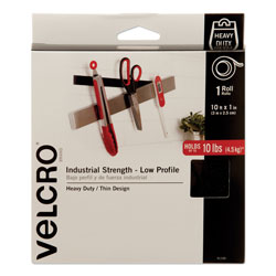Velcro Low-Profile Industrial-Strength Heavy-Duty Fasteners, 1 in x 10 ft, Black