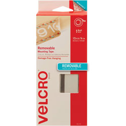 Velcro Mounting Tape, Removable, Adhesive, Roll, 15'X3/4 in , Cl