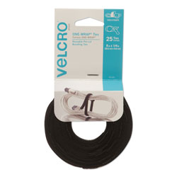 Velcro ONE-WRAP Hook & Loop Ties, 1/4 in x 8 in, Black, 25/Pack