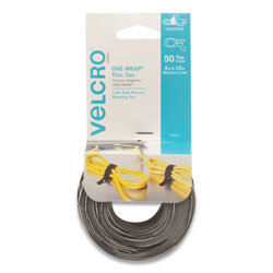 Velcro ONE-WRAP Pre-Cut Thin Ties, 0.5 in x 8 in, Black/Gray, 50/Pack