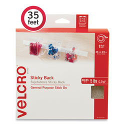 Velcro Sticky-Back Fasteners, Removable Adhesive, 0.75 in x 35 ft, White