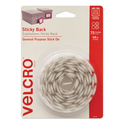 Velcro Sticky-Back Fasteners, Removable Adhesive, 0.63 in dia, White, 75/Pack