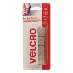Velcro Sticky-Back Fasteners, Removable Adhesive, 0.88 in x 0.88 in, Clear, 12/Pack