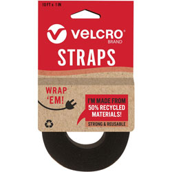 Velcro Strap,Adjustable,Reusable,Recycled,1 inx10',Black - Cable Strap - Black - 1 Pack