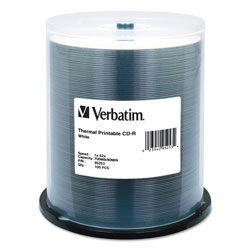 Verbatim CD-R Discs, Printable, 700MB/80min, 52x, Spindle, White, 100/Pack