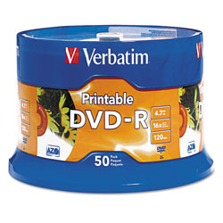 Verbatim DVD-R Disc, 4.7 GB, 16x, White, 50/Pk