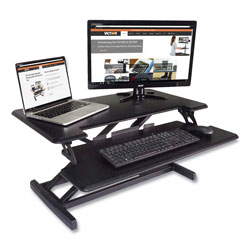 Victor High Rise Height Adjustable Compact Standing Desk with Keyboard Tray, 32.5 in x 25 in x 19 in, Black