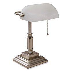 Victory Light LED Bankers Lamp with Frosted Shade, 14.75 in High, Brushed Nickel