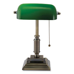 Victory Light LED Bankers Lamp with Green Shade, Candlestick Neck, 14.75 in High, Antique Bronze