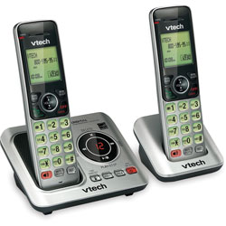 Vtech Cordless Phone, 2-Handset, 5-1/5 inWx6-7/10 inLx6-9/10 inH, Silver