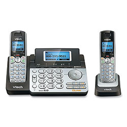 Vtech DS6151-2 Two-Handset Two-Line Cordless Phone with Answering System, Black/Silver
