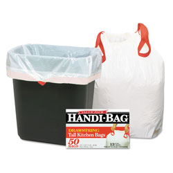 Webster Drawstring Kitchen Bags, 13 gal, 0.6 mil, 24 in x 27.4 in, White, 50/Box, 6 Boxes/Carton