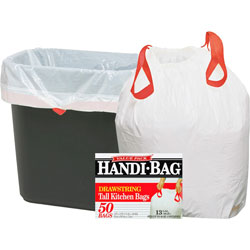 Webster White Drawstring Trash Bags, 13 Gallon, 0.7 Mil, 24 in X 27 in, Box of 50