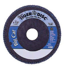 Weiler Tiger® Big Cat® High Density Flap Disc, 4-1/2 in dia, 40 Grit, 5/8 in-11, 12000 RPM, Type 27