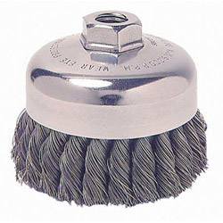 Weiler Single Row Heavy-Duty Knot Wire Cup Brush, 6 in dia, 5/8-11 UNC, 0.023 Steel Wire