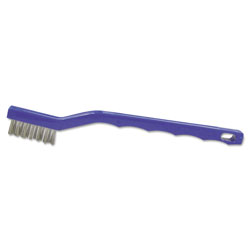 Weiler Small Hand Scratch Brush, 7-1/2 in, 3 X 7 Rows, Stainless Steel Wire, Curved Plastic Handle