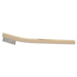 Weiler Small Hand Scratch Brush, 7-1/2 in, 3 X 7 Rows, Stainless Steel Wire, Curved Wood Handle