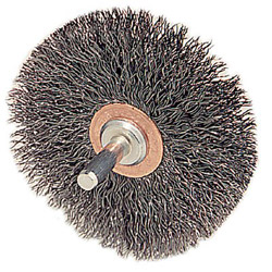 Weiler Stem-Mounted Narrow Conflex Brush, 3 in dia x 1/2 in W Face, 0.014 in Stainless Steel Wire, 20000 RPM, 1/4 in Stem