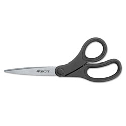 Westcott® KleenEarth Basic Plastic Handle Scissors, Pointed Tip, 7 in Long, 2.8 in Cut Length, Black Straight Handle