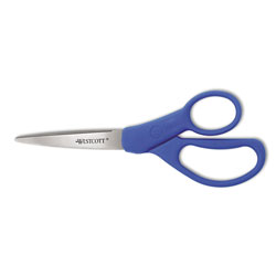 Westcott® Preferred Line Stainless Steel Scissors, 7 in Long, 3.25 in Cut Length, Blue Offset Handle