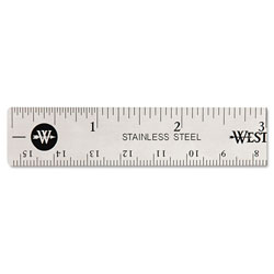 Westcott® Stainless Steel Office Ruler With Non Slip Cork Base, Standard/Metric, 6 in Long