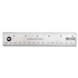 Westcott® Stainless Steel Office Ruler With Non Slip Cork Base, Standard/Metric, 12 in Long