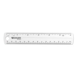 Westcott® Transparent Shatter-Resistant Plastic Ruler, Standard/Metric, 6 in Long, Clear