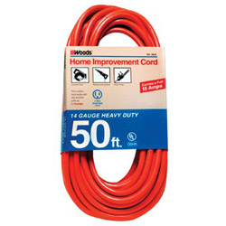 Woods Wire Outdoor Round Vinyl Extension Cord, 50 ft, 1 Outlet, Orange